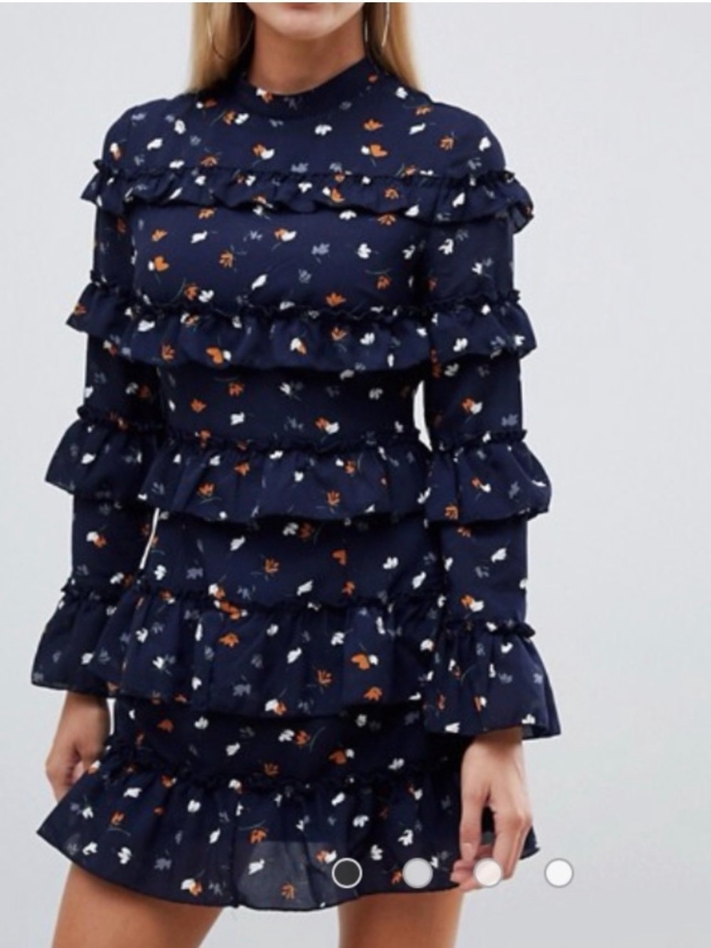 Pretty Little Thing Navy Floral Ruffle Mini Dress size 6